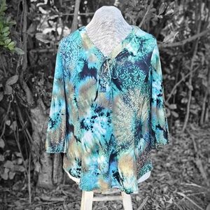 Vibrant Blue and Green Patterned Boho Top